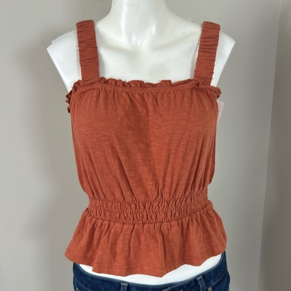MARINE LAYER Dylan Smocked Sleeveless Top BAKED CLAY Orange Red Sz XS NEW - Picture 3 of 11